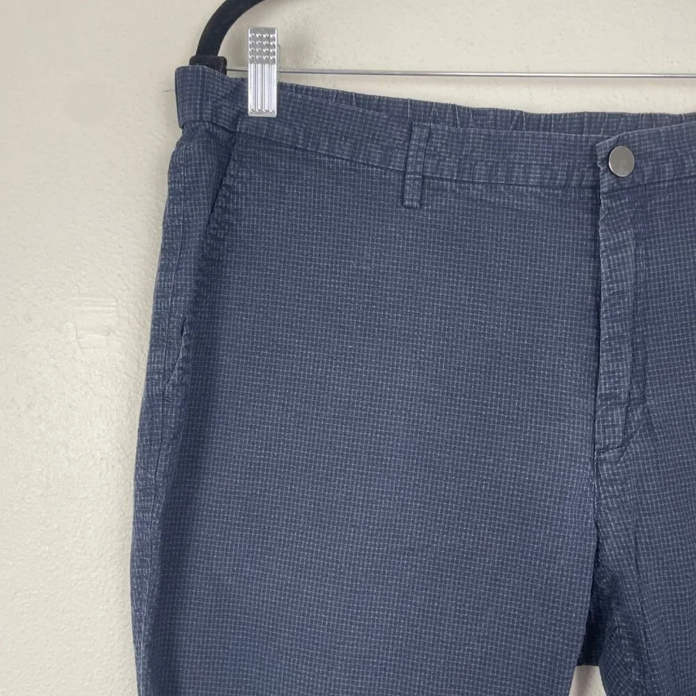 Massimo Dutti Men's 38X28 Cropped Navy Blue Micro Plaid Trouser Pants Careerwear